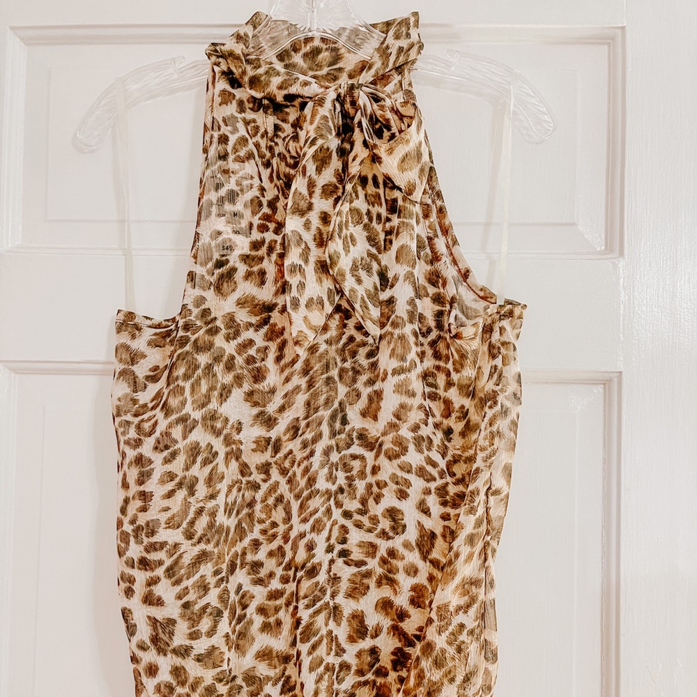 NWT Cheetah Ruffle Sheer Halter Top Size Medium